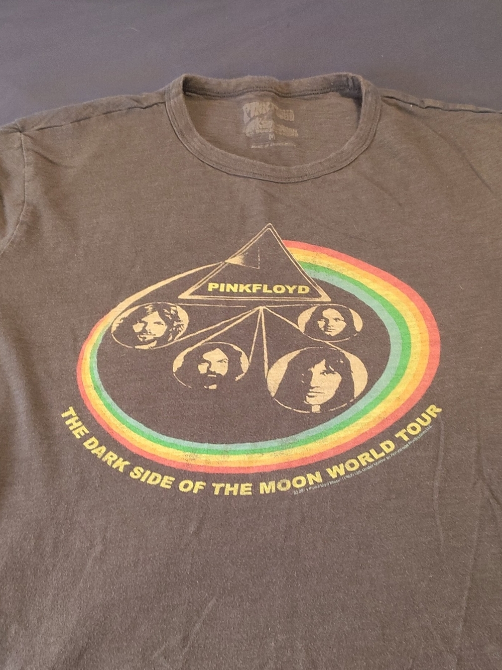 Pink Floyd Black Tee with Red, Yellow, Green Rainbow Graphic